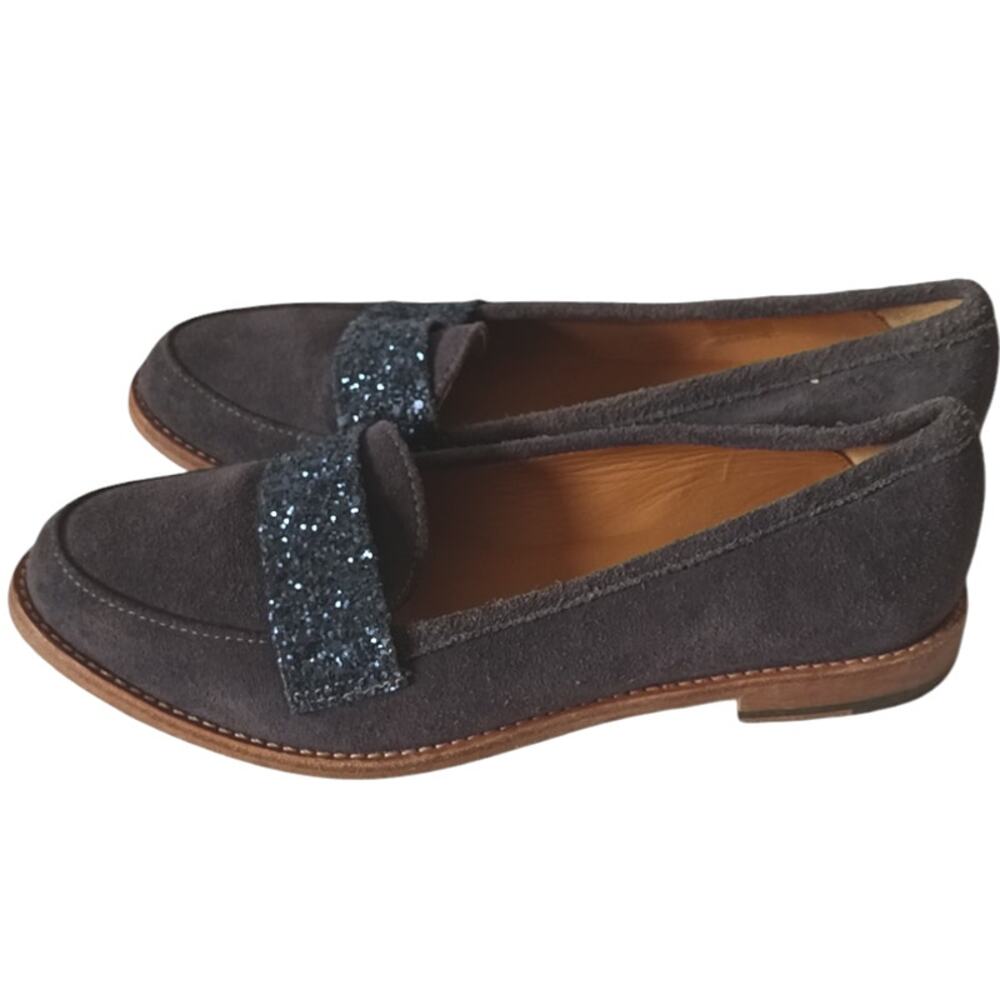 Bobbies Paris Navy Suede Glitter Loafers Smoking Flats Women’s 6.5/37 - Picture 4 of 9
